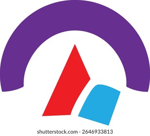 Modern and simple abstract logo. The design incorporates a purple arc and a red and blue triangle. Clean and bold graphic illustration, perfect for branding.