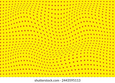 modern simple abstract red color small polka dot wavy distort pattern on yellow background.
