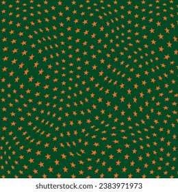 modern simple abstract seamlees dark orange color star distort wavy pattern vector art on dark green color background