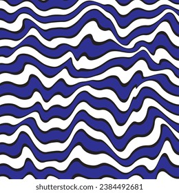 modern simple abstract seamlees royal blue color and white color distort wavy zig zag line pattern on black color background