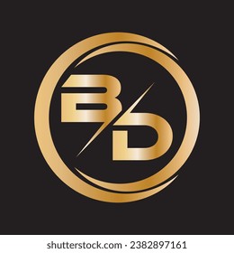 modern simple abstract vector initial templet gold metal gradient color bd letter creative logo design art on black color background