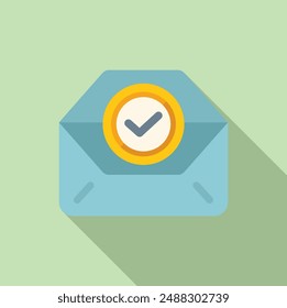 Icono de notificación por correo electrónico aprobado moderno y simple con un fondo verde y un símbolo de marca de verificación para el concepto de comunicación digital verificado en el Vector de ilustración de diseño plano para la interfaz de Web y solo