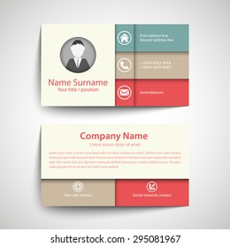 Modern simple aqua, tan, red business card set, template or visiting card.