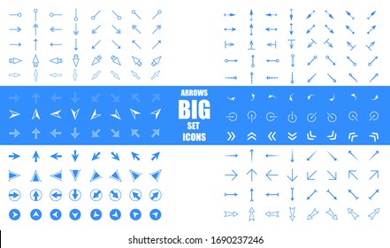 Modern simple arrows. Arrow vector icon set in thin line style. Arrows big blue set icons. Arrow icon. Arrow vector collection. Arrow. Cursor.  Vector illustration