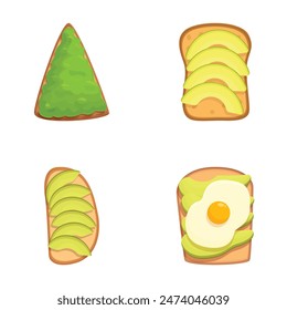 Modern and simple avocado toast illustration set with editable vector elements, perfect for showcasing gourmet, healthy breakfast or brunch options in a contemporary and trendy lifestyle