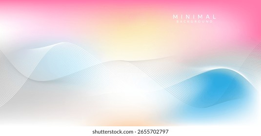 A modern and simple background image using soft pastel tones of pink, yellow, blue, white and gray, which are harmoniously blended on a curved and wavy surface, giving a soft feeling.