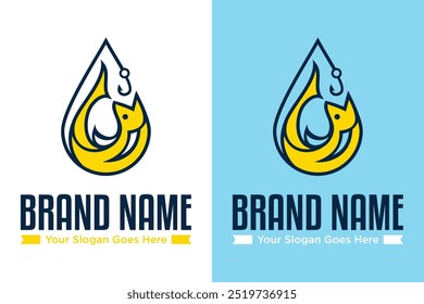 modern simple bait fish fishing with water shape illustration vector logo design