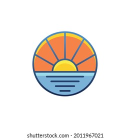 Moderna plantilla de diseño de vectores de logotipo de playa simple y Sunset.