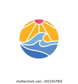 Modern Simple Beach and Wave Logo Icon Vector Design Template Isolated.