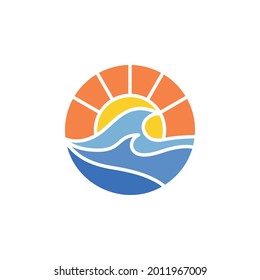 Modern Simple Beach and Wave Logo Icon Vector Design Template Isolated.
