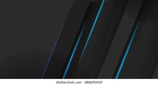 Modern simple black background with abstract shiny blue lines futuristic element for banner, presentation design and flyer