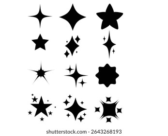 Modern simple black stars collection. Christmas stars icons. Bright firework Christmas stars icons. Bright firework .sparkle ,glare. sparkle  Modern simple et of sparkles star icons.  posters, project