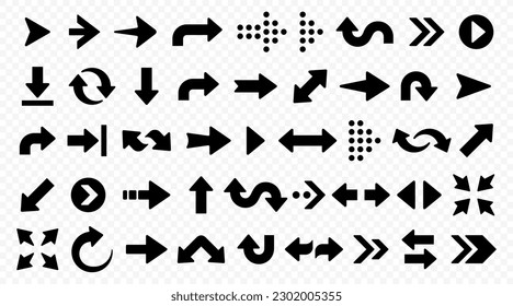 Modern simple black vector arrow icon set.Collection different arrow and cursor on flat style for web design or interface