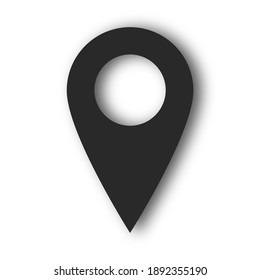Moderno y sencillo icono de vector de posición gps en blanco y negro con sombra