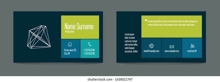 Modern simple blue green dark business card template with flat design