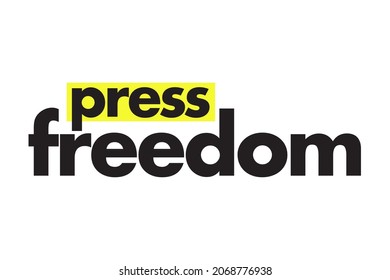 Modern, simple, bold typographic design of a saying "Press Freedom" in yellow and black colors. Cool, urban, trendy graphic design.