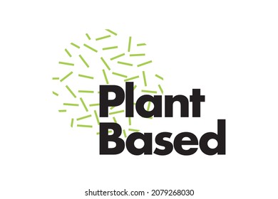Modern, simple, bold typographic design of a saying "Plant Based" in black and green colors. Cool, urban, trendy and playful graphic vector art