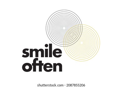 Modern, simple, bold typographic design of a saying "Smile Often" in yellow and black colors. Cool, urban, trendy graphic vector art