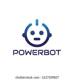 cara de robot moderna y sencilla con diseño de logotipo de tecnología de botón de encendido