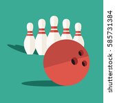 modern simple Bowling pins & one ball illustration isolated with clean & flat design bowling game sport