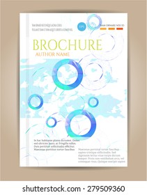 Modern, simple brochure, report, flyer, template design with gray, simple, round shapes, blue circles, bright background, text, grunge
