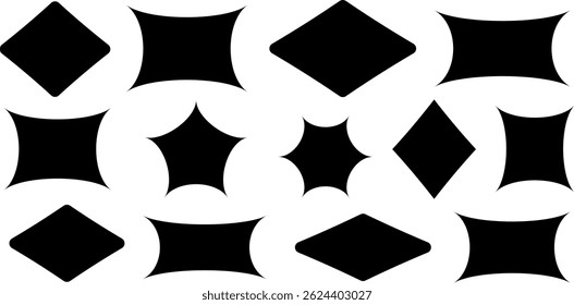 Modern simple brutalism badges shape silhouette sticker frames, edgy futuristic clip art design elements set