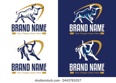 modern simple bull golden line illustration vector logo design