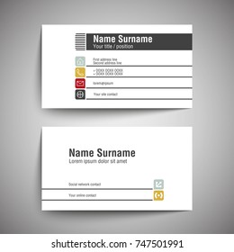 Modern simple business card set, template or visiting card. Vector illustration.