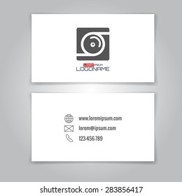 Modern simple business card template with camera conceptual logo. Vector illustration.