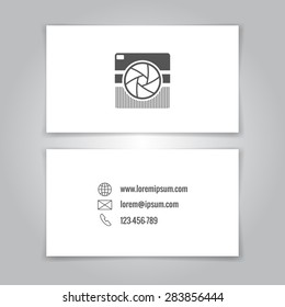Modern simple business card template with camera conceptual logo. Vector illustration.