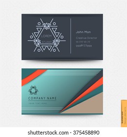 Modern simple business card template, linear logo. Material design