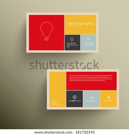 Modern simple business card template with flat mobile user interface (retro colors)