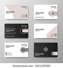 Modern simple business card templates with clean shapes in white, black, and beige for professional use.