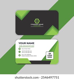 Modern and simple business vector design template. Black and green shape business card.