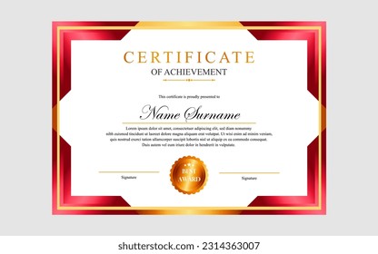 modern simple certificate design a4 luxury certificate red gold colour