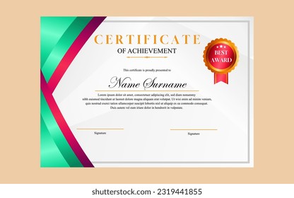 modern simple certificate design a4 luxury certificate green gold color