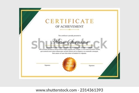 modern simple certificate design a4 luxury certificate green gold colour