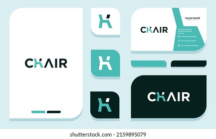 Modern simple chair furniture logo design and business card