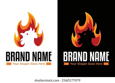 Modernes einfaches Huhn mit Feuerflamme, Vektorgrafik-Logo-Design