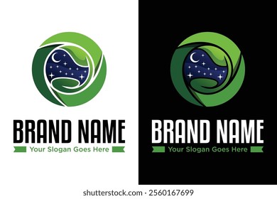 Diseño de logotipo de ilustrador de Vector nocturno de cultivo de semillas de círculo simple moderno