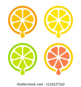 Modern and simple citrus juice icon set. Orange, lemon, lime and grapefruit. Isolated vector logo design.