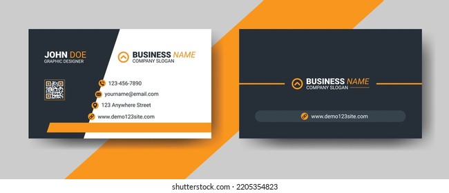 Modern simple clean business card template design. Two-sided gray and orange color combination business card. Vector illustration.