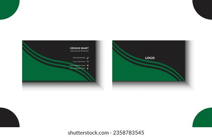 Modern simple clean business card template design. Two-sided green and black color combination business card and name card, horizontal simple clean template vector design. 