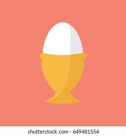 modern simple clean one single white egg vector isolated cartoon on flat design style blue background in egg cup & shadow 