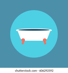 modern, simple & clean shower bath icon. illustration vector bathtub or bathroom interior for beauty. washing symbol cartoon with water on blue background 