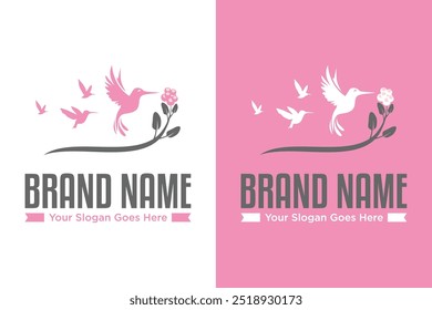 modern simple colibri hummingbird with flower illustration vector logo design