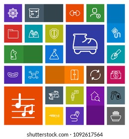 Modern, simple, colorful vector icon set with cash, helm, finance, business, shovel, currency, game, person, equipment, musical, hot, dinner, strategy, white, fun, chess, money, fast, soup, food icons