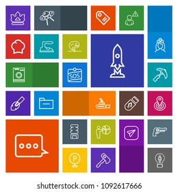 Modern, simple, colorful vector icon set with creative, location, concept, cycle, container, center, space, washer, construction, picking, drink, meeting, cook, housework, sos, laundry, rocket icons