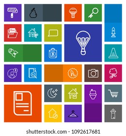 Modern, simple, colorful vector icon set with up, tag, id, extreme, fashion, business, falling, network, building, estate, house, paint, step, architecture, technology, internet, bomb, tool, bag icons