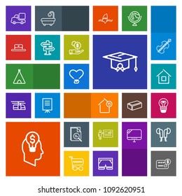 Modern, simple, colorful vector icon set with meeting, hat, building, cap, vehicle, credit, love, concept, architecture, lorry, adventure, truck, bulb, presentation, electric, college, lamp icons